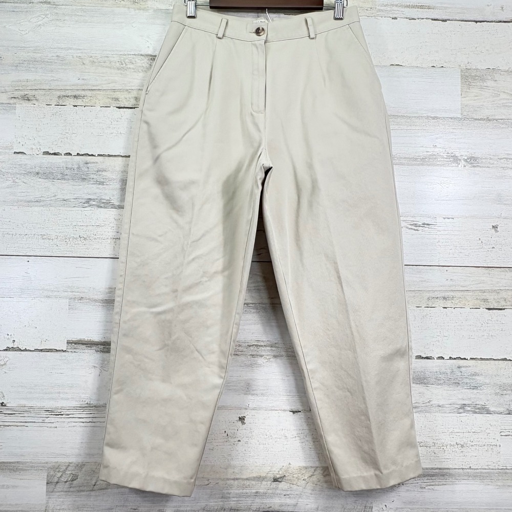 LL Bean Original Fit Light Tan Khaki Cotton Chino Pants Size 12 Petite Pleated‎